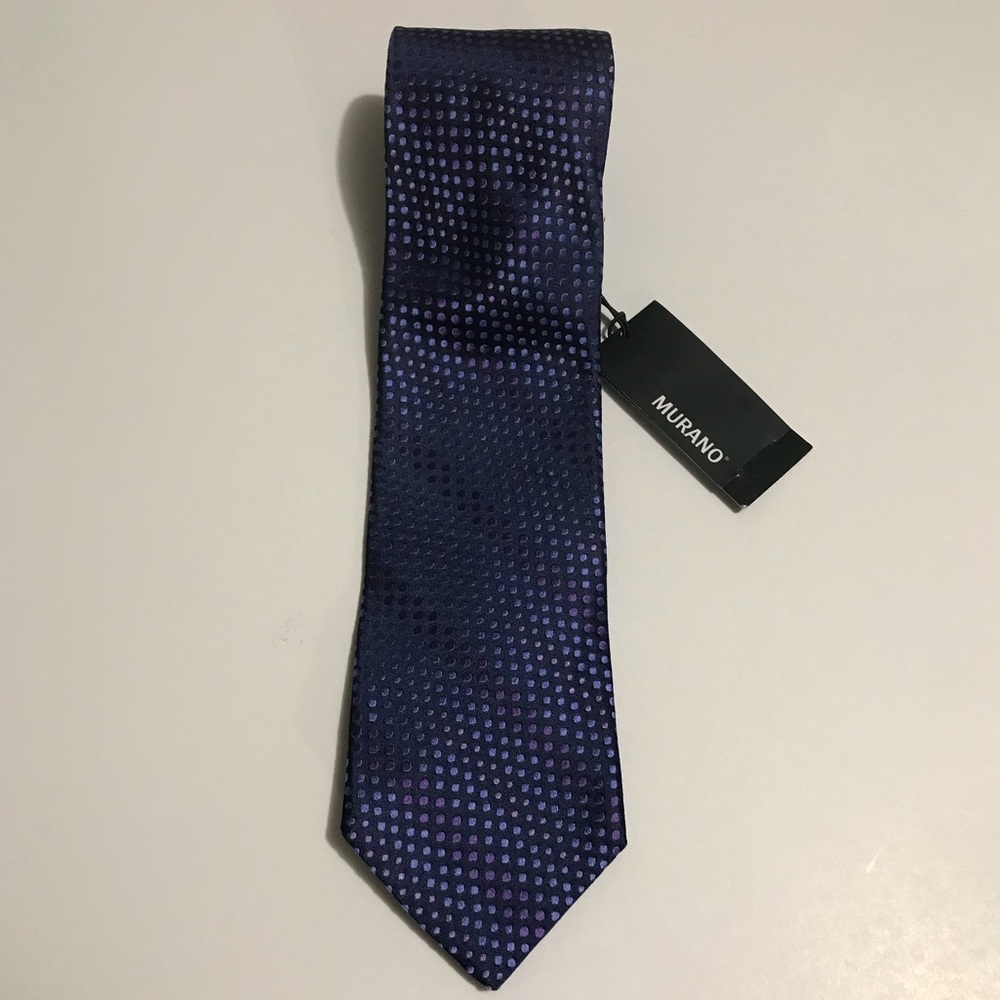Murano Mens Necktie Navy Blue Purple Polka Dot Textured Silk Blend Tie NWT‎